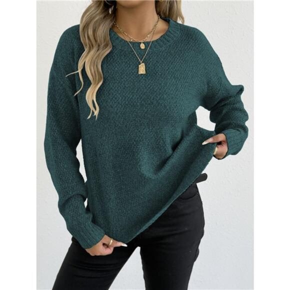 Textured Knit Relaxed Fit Round Neck Sweater - Picture 6 of 16